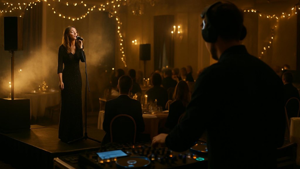 DJ o cantante in una sala eventi per Capodanno